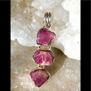 Sterling Silver Rough Cut Pink Tourmaline Pendant